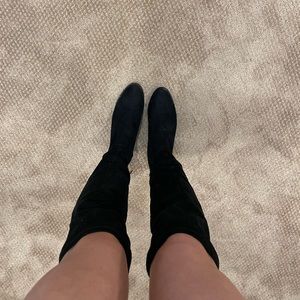 Black suede thigh high boots
